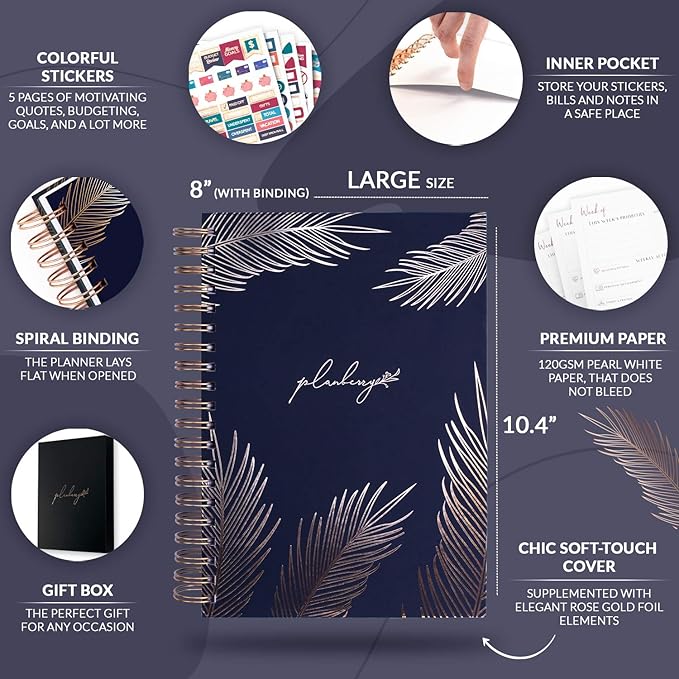 PLANBERRY Large Weekly Planner Premium – Undated Life & Budget Planner – Organizer & Productivity Journal, 8x10.4″ (Royal Blue)