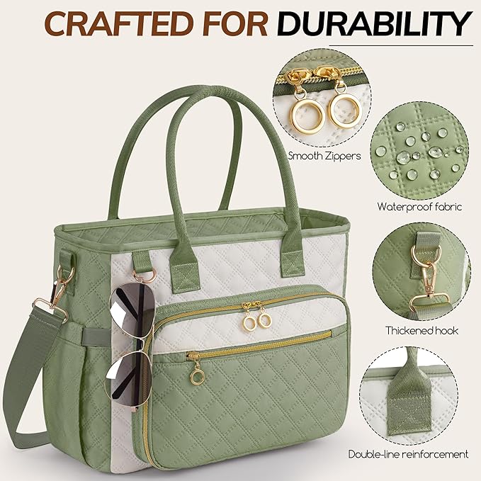 Large Bible Bag with Bible Cover Case for Women,Color-Blocking Bible Carrying Case,Church Tote Bag with Shoulder Strap for Bible Study Supplies,Christian Gifts for Women（Green）