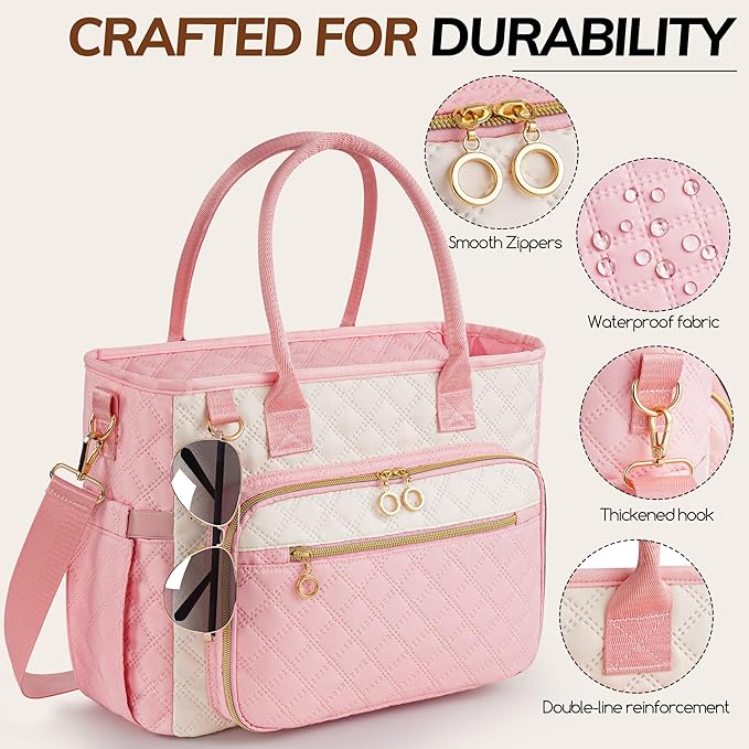 Large Bible Bag with Bible Cover Case for Women,Color-Blocking Bible Carrying Case,Church Tote Bag with Shoulder Strap for Bible Study Supplies,Christian Gifts for Women（Pink）