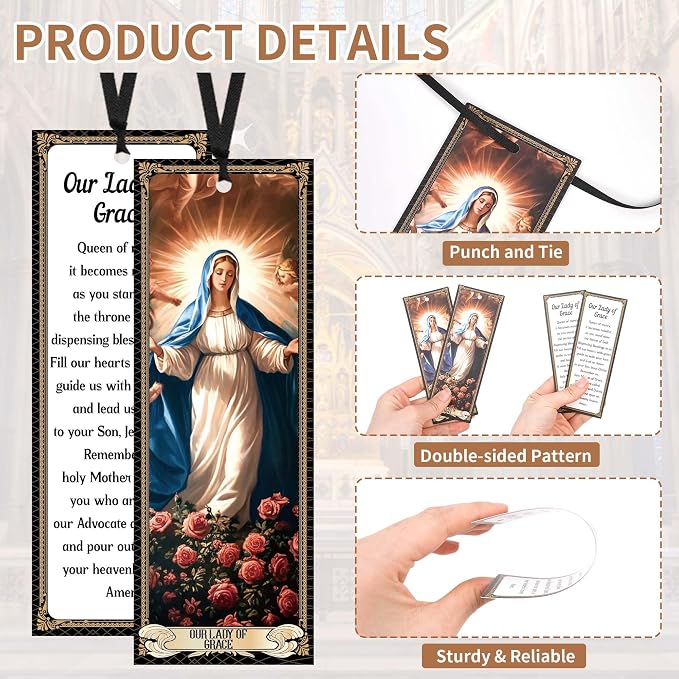 Bozidol 20 Pcs Catholic Saints Bookmarks with Holy Prayer, Religious Christian Gifts for Women Men Mother Father Godfather Godmother Church Sunday School Home Party Favors