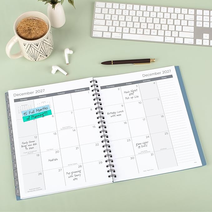 Mead 2027 Planner, Weekly & Monthly, 15-Month Oct-Dec, 8.5" x 11", Composure Blue (CRW6202027)