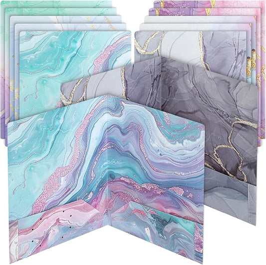 Mr. Pen- Plastic Folders with Pockets, 12 pcs, Marble Design, Aesthetic File Folder with Business Card Slot, 2-Pocket Folder, Back to School, Office, Filing Supplies