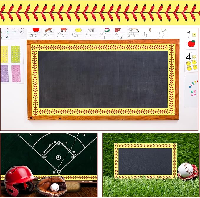 Whaline 32.8 Ft Yellow Baseball Bulletin Board Borders Sport Theme Die-Cut Rolled Bulletin Board Trim for Back to School Classroom Office Chalkboard