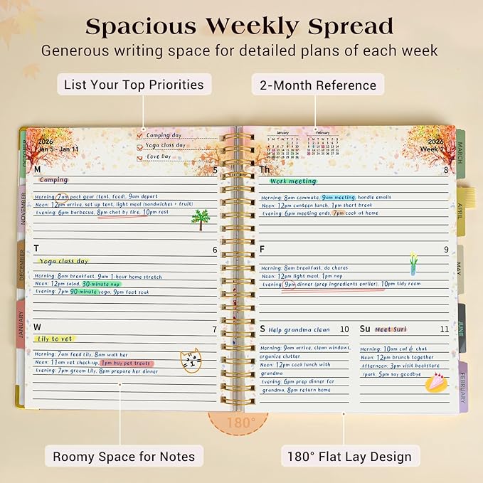 Planner 2026-2027, 18 Months Weekly and Monthly Daily Planner from January 2026 - June 2027, 8.5" x 11" A4 Large Hardcover Agenda Organizer Book 2026 with Tabs, Spiral Yearly Calendar Planners for School Work Home, Autumn Tree