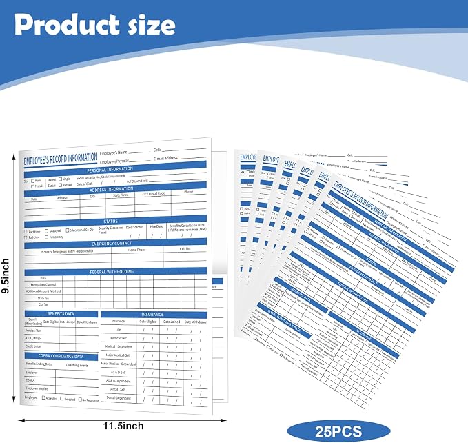 TaoBary 25 Pcs Employee Personnel File Folders, 11-3/4 x 9-1/2 Inches, Employee Record Folders, White Cardstock for Company Office Recording Confidential Info, Preprinted