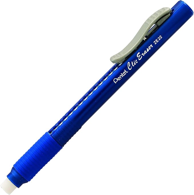 Pentel Clic Eraser Grip, Retractable Eraser, Blue Barrel, Box of 12 (ZE22C) (Pack of 4)