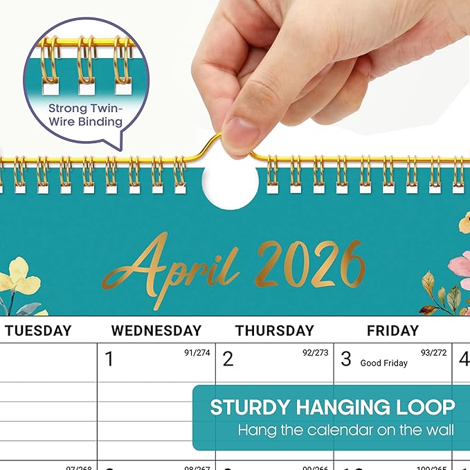 Calendar 2026-2027, Monthly Wall Calendar from April 2026 to December 2027, 11.5" x 14.7", Spiral Binding Hanging Wall Calendar, Perfect for Home or Office,Floral