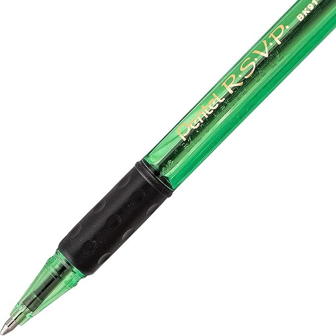 Pentel RSVP Razzle-Dazzle Ballpoint Pen, (1.0mm) Medium Line, Green Barrel, Black Ink, Box of 12 (BK91RDD-A)