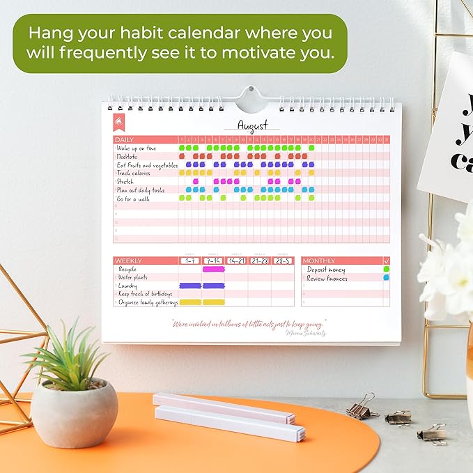 Clever Fox Habit Tracker Calendar – Inspirational Goal Tracker and Habit Calendar for Atomic Habits – Colorful Habit & Goal Planner Journal to Boost Productivity – 24 Months, 10″ x 8″ (Yellow)