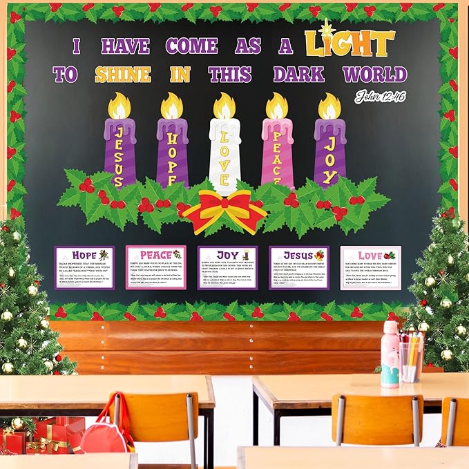 Christmas Advent Bulletin Board Christmas Nativity Religious Bulletin Board Set Xmas Jesus DIY Candle Peace Love Joy Hope Cutouts for Xmas Holiday School Classroom Party Decor