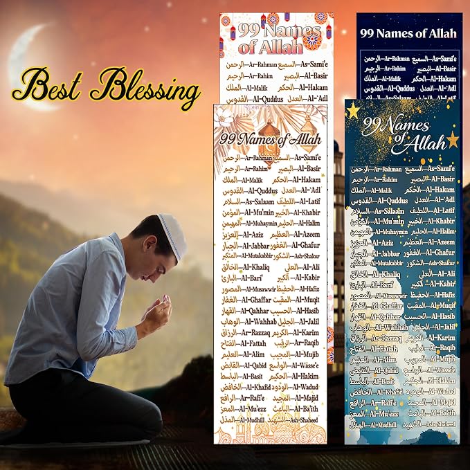 100 pcs Colorful 99 Names of Allah Bookmark Arabic English Islamic Bookmarks Reflecting on The Names of Allah Ramadan Eid Gifts Bulk Quran Muslim Islamic Arabic Gifts for Women Men Quran Learning