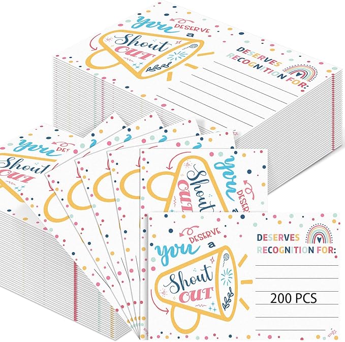 Motiskyy 200 Count Positive Shout out Cards for Staff Teachers Students Employees Office Appreciation Recognition Reward Cards for Back to School or Work Bulletin Board(Cheerful)
