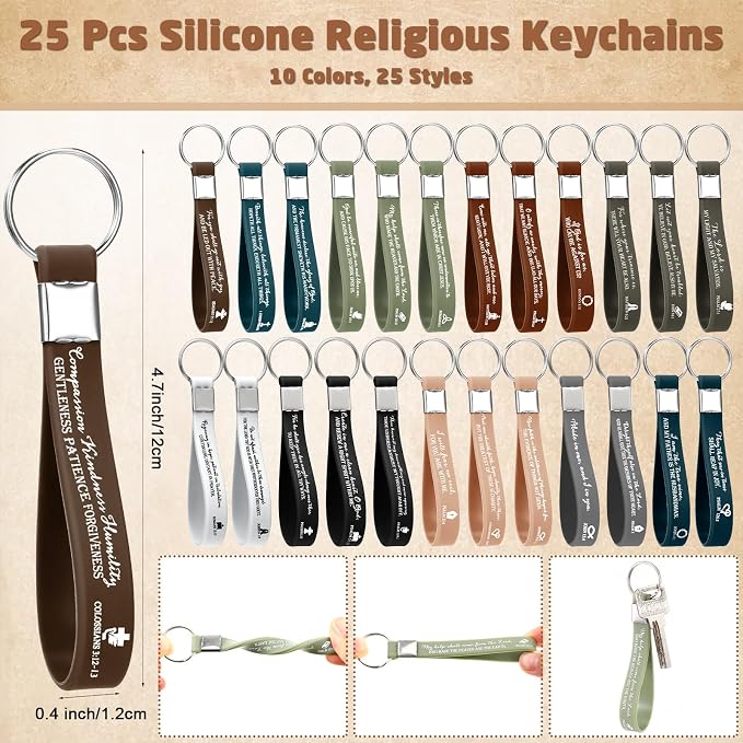 Feifeiya 25 Sets Father's Day Christian Church Gifts Bulk Bible Verse Plastic Gel Pen Religious Silicone Keychains Scripture Bookmarks for Men Women Empowerment Sunday Study Group Gifts(Black)