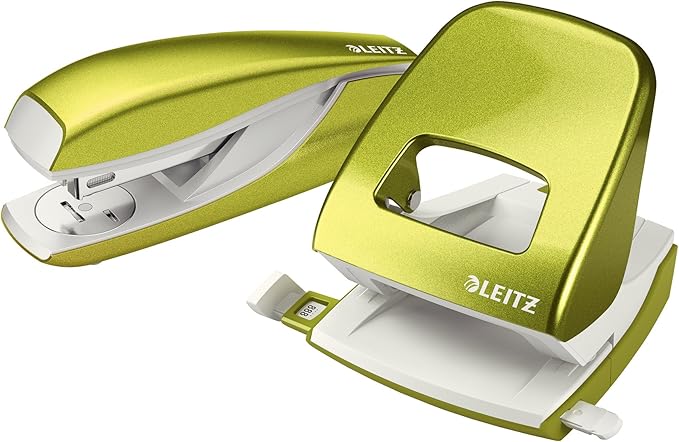 Leitz Hole Punch, 30 Sheets, Guide Bar with Format Markings, Metal, Wow Range, 50082064 - Metallic Green