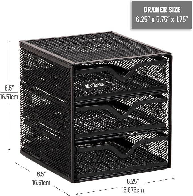 Mind Reader Desktop Accessory Storage, Desk Supplies, Organizer, Office, Metal Mesh, 6.25" L x 6.5" W x 6.5" H, Black