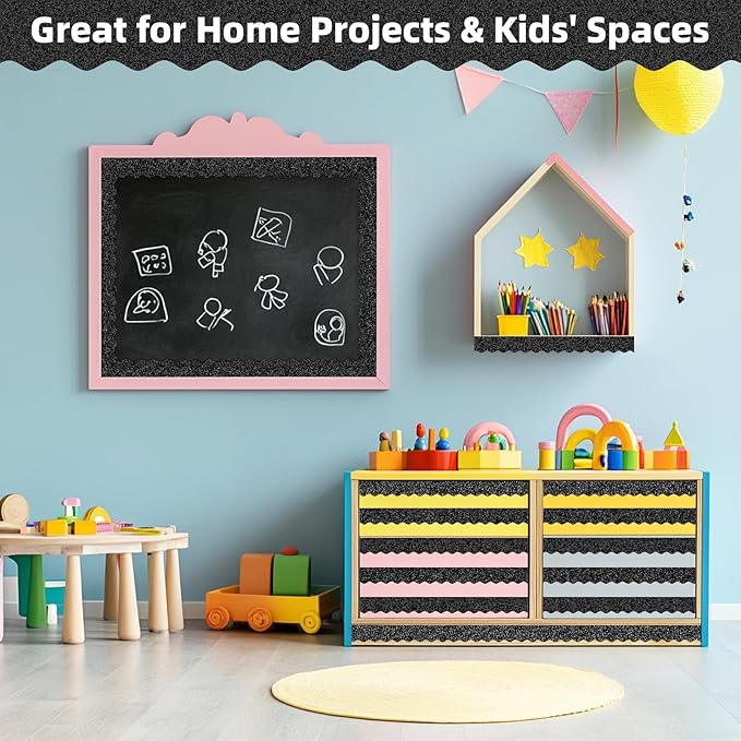 3 Rolls 98.4 Ft Glitter Bulletin Board Borders Set - Black Bulletin Board Decorations for Classroom, Office，School Supplies & Home DIY - Perfect for Teachers, Posters & Birthday Party Decor