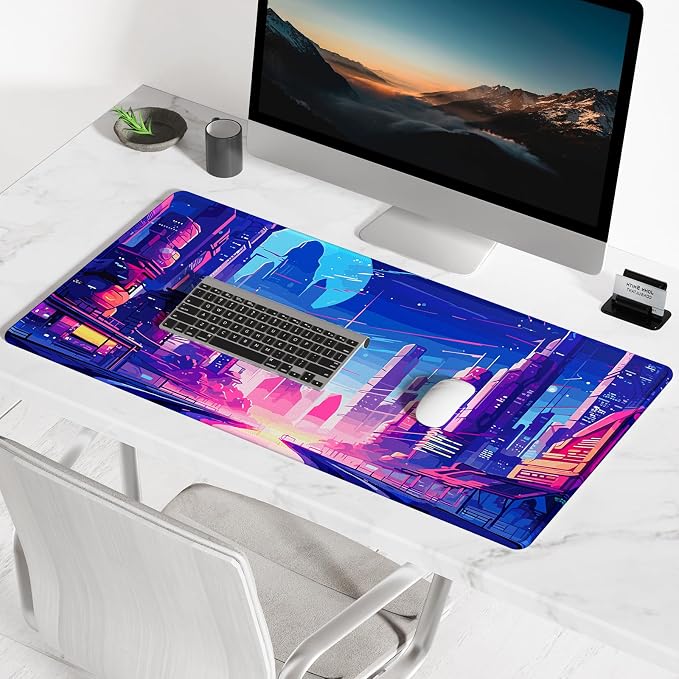 BOSOBO Large Mouse Pad, Desk Pad, XXL XL Extended Gaming Mouse Pad, Desk Mat for Office & Home, Long and HugeKeyboard Mat,Desktop Full Cover 31.5 x 11.8 Inches, Anime Tokyo Cyberpunk