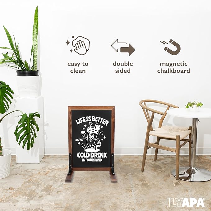 Ilyapa Large Chalkboard Sign - Free Standing Magnetic Sidewalk Sign - Outdoor Menu for Restaurant, Food Truck, Party, or Wedding - 30x20 Inch - Brown