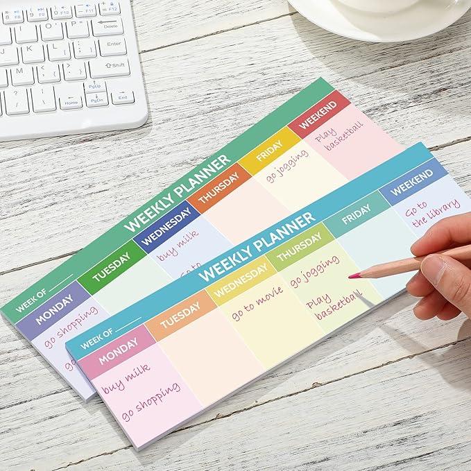 200 Sheets Horizontal Weekly Planner Sticky Notepad 2.8 x 9.5 Inch Adhesive Weekly Schedule Pad to Do List Notepad Weekly Calendar Pad for Planner Reminder Studying Office School Supplies (Colorful)