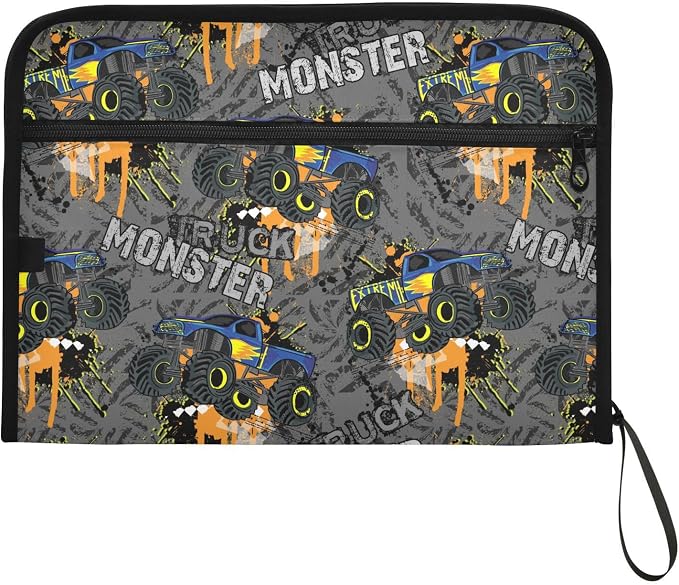 Monster Truck Car File Folders,Plastic Folders with 13 Pockets,Expandable File Folder for Documents School Students Office,Aesthetic Folder with Labels A4 Letter Size