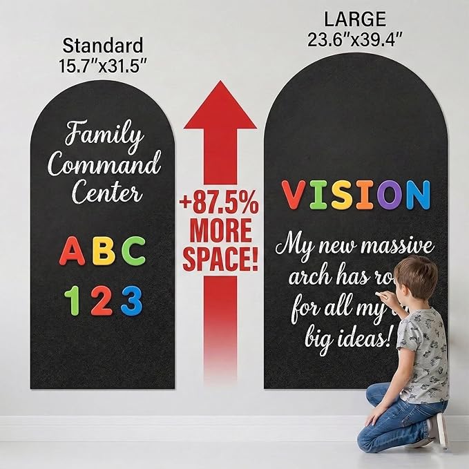 Large Magnetic Chalkboard for Wall: 23.6"x39.4" Arch Decal - Screen-Free Homeschool Board for Kids Spelling & Math, Peel and Stick Magic Play Wall (Black)