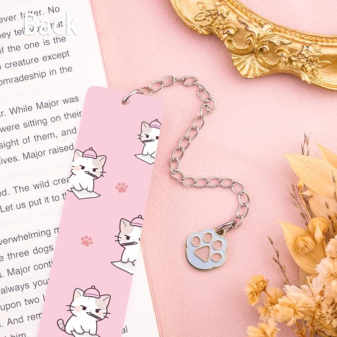 Cute Cat Book Marks for Reading Women Bookish Gifts for Cat Lovers Funny Animals Bookmark for Book Cats Lover Kids Silly Cats Pink Stainless Steel Bookmark