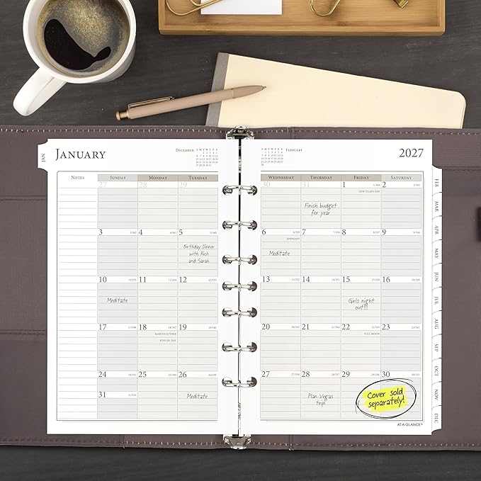 AT-A-GLANCE 2027 Planner Refill, Monthly, 5.5" x 8.5", Desk Size 4, Tabbed, 7-Ring Loose-Leaf (481-685Y-27)