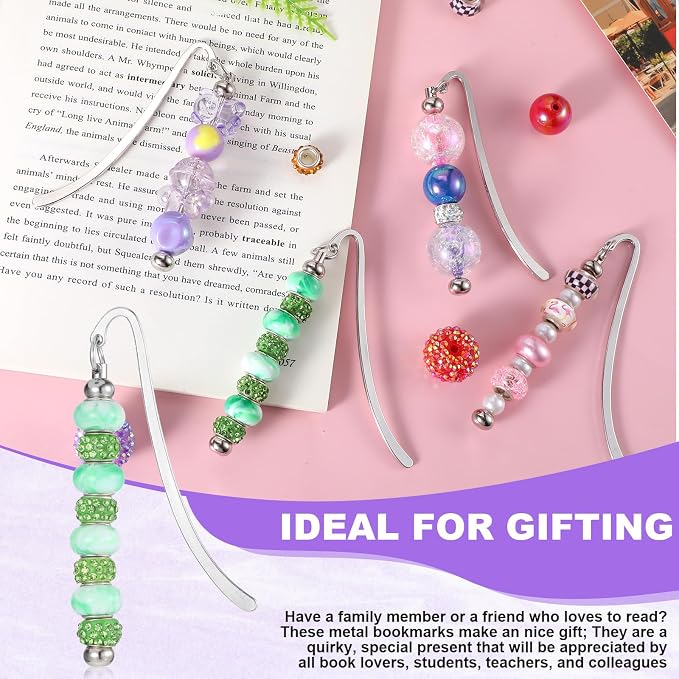 24 Pcs Beadable Bookmarks DIY Metal Blank Bar Bookmark for Beads Modern Bead Craft Jewelry Pendant Charm Gift for Book Lovers Office Supplies