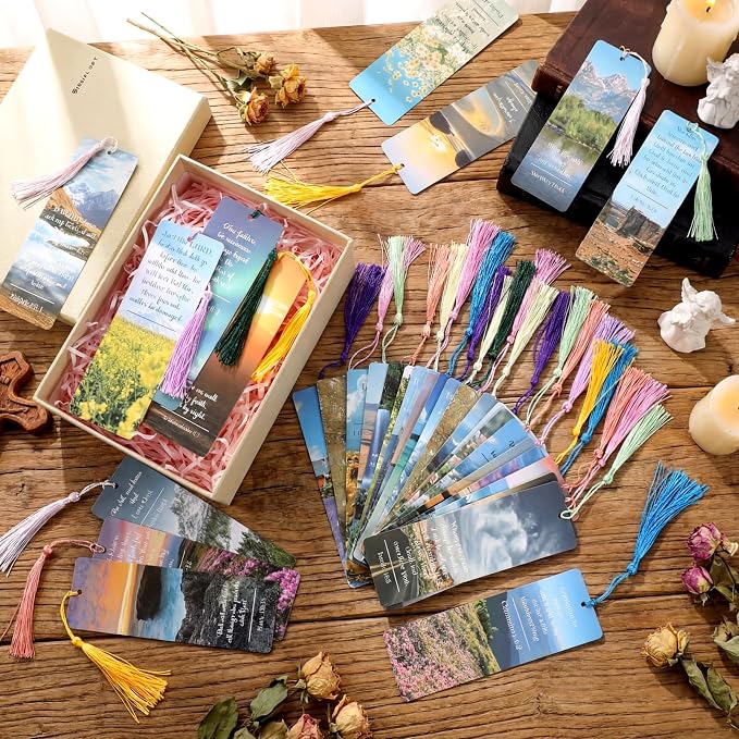 Gueevin 80 Pack English Religious Bible Christian Verses Bookmarks Books with Tassels Inspirational Church Supplies for Women Student School Church Study Group