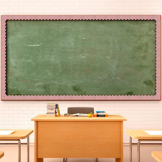 65 Feet Scalloped Bulletin Board Border for Classroom Self Stick Striped Popcorn Borders Wavy Line Border for Bulletin Cork Board Desk Classroom Party Supplies Decor(Red and White Stripes)