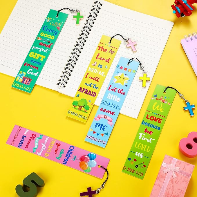 Zonon 18 Pcs Christian Bookmarks for Kids Bible Verses Religious Gift Scripture Inspirational Quotes Bookmarks Page Markers Supplies Sunday School Gifts Church Supplies for Teacher