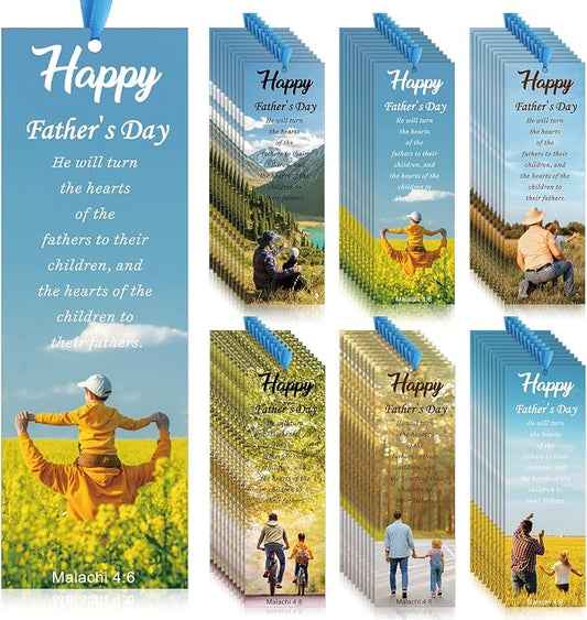 Dispowreath 60 Pcs Happy Father's Day Malachi 4: 6 Bookmarks Religious Christian Bookmarks Church Bookmark Gift for Teens Men Women Church Home Party Favors