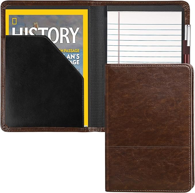Padfolio/Portfolio Binder, Mini Padfolio Portfolio Binder 5 x 8 Legal Writing Pad, A5 Document Organizer Folder for Men Women,Dark Brown.