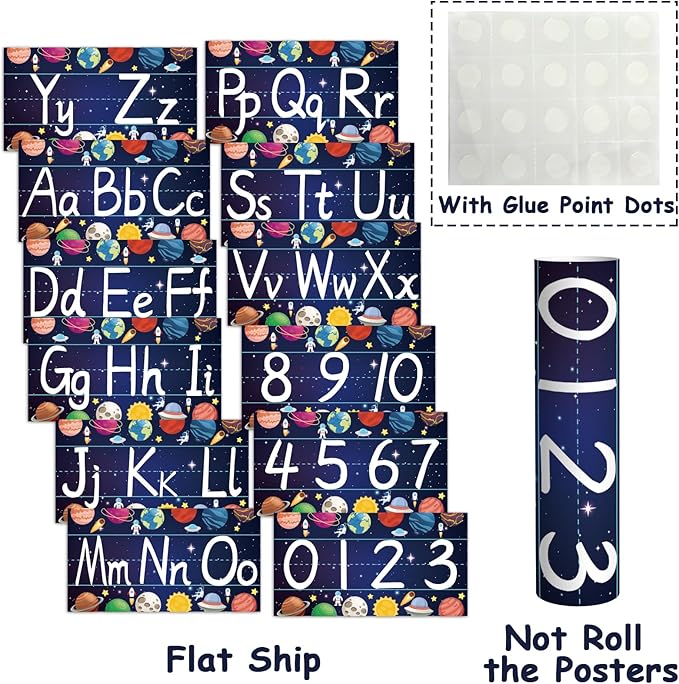 gisgfim 12 Pieces Alphabet Bulletin Board Strips Set Outer Space Alphabet Line ABC Alphabet Banner & Number Border Space Posters for Preschool Kindergarten Classroom Bedroom Playroom (Outer Space)