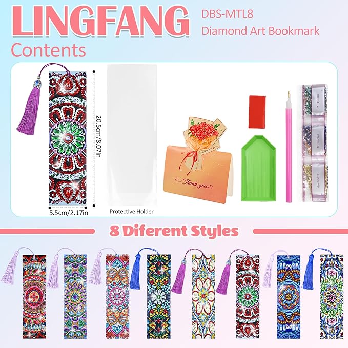 8 Pcs Diamond Painting Bookmark, Leather DIY Book Makers for Adults Book Lovers, Diamond Art Beginners, Small Diamond Art Kits, Paint by Art Crafts Supplies Gift for Girls (Mandala)
