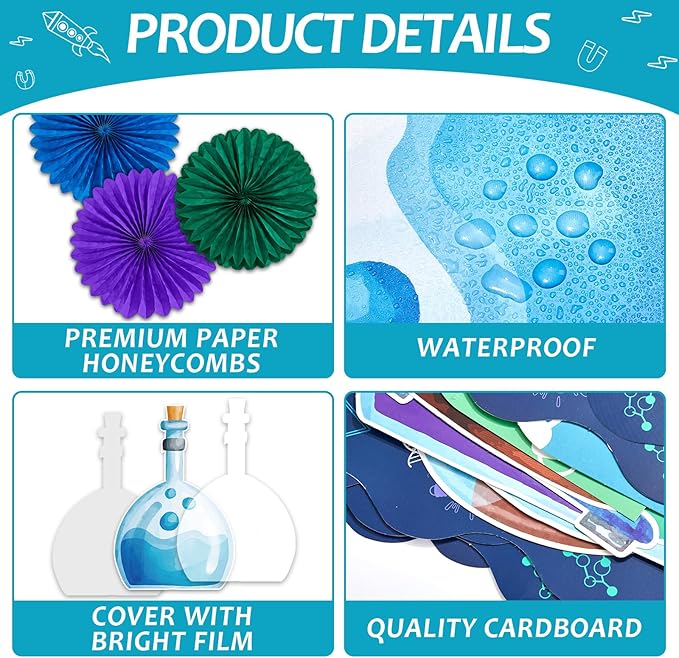 Science Bulletin Board Decorations Set with 3D Tissue Paper Flower Paper Fan Science Classroom Bulletin Board Border Scientist Laboratory Cutouts for Back to School Chalkboard Teacher Supplies
