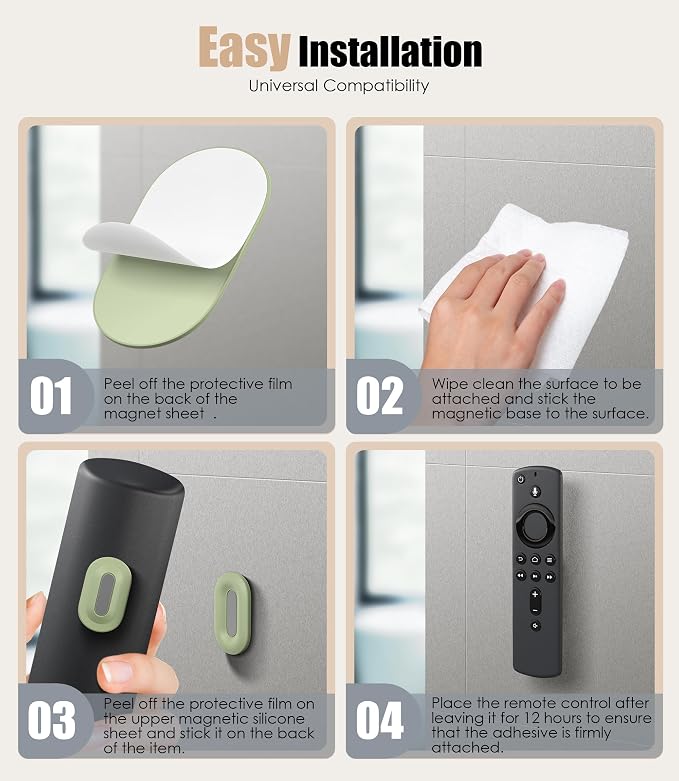 4 Pack Magnetic Remote Control Holder Wall Mount, 2025 Upgraded Smaller & Stronger Magnetic Silicone Remote Control Organizer TV Remote Charger Holder Caddy Back of TV (Multi)