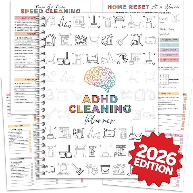 ADHD Cleaning Planner, ADHD Cleaning and Organizing Planner for Adults Women, House Clean Schedule and Checklist, Daily Weekly Monthly Chore Chart Notebook Calendar 5.8 x 8.3"