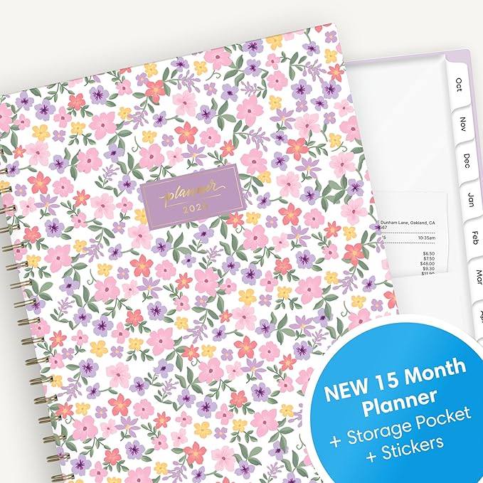 Blue Sky 15 Month 2026 Weekly and Monthly Planner Calendar, October 2025 - December 2026, 8.5" x 11", Laminated Cover, Durable Twin Wire Binding, Laminated Tabs, Storage Pocket, Includes Stickers, Darby
