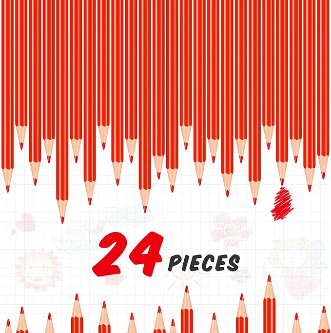 Sabary 24 Pcs Red Pencils with Eraser Pre Sharpened Red Pencil 2 HB for Checking Correcting Tests Grading Map Coloring Editing Office Favors