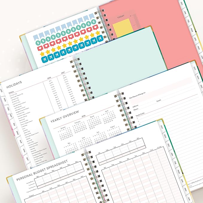 Blue Sky 15 Month 2026 Weekly and Monthly Planner Calendar, October 2025 - December 2026, 5" x 8", Hard Cover, Durable Twin Wire Binding, Laminated Tabs, Storage Pocket, Includes Ruler, Sticky Notes & Stickers, Rainbow Ink