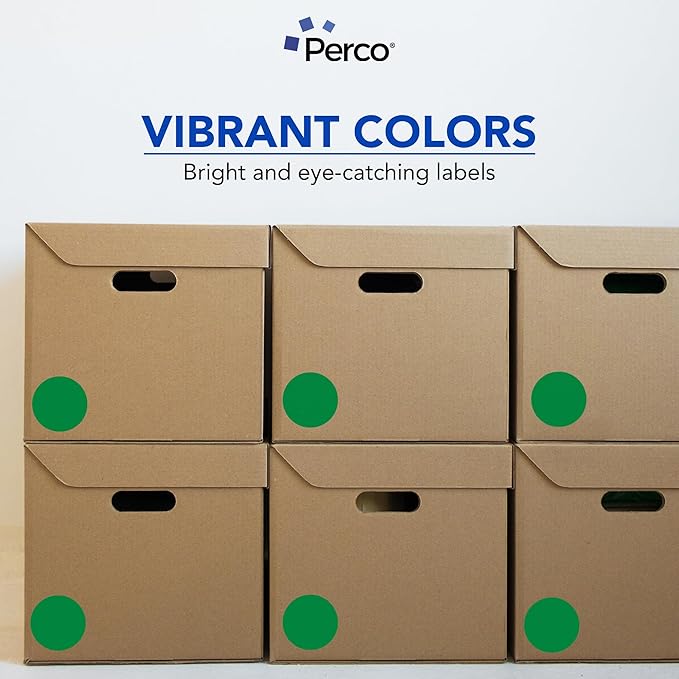 Perco Green 3-Inch Round Circle Dot Sticker Labels - Multi-Roll Pack (3 Rolls, 500 Labels Each) - Permanent Adhesive, Vibrant Colors, Strong Hold - Perforated for Easy Use - Made in USA