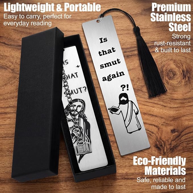 Kenning 2 Pcs Metal Bookmarks with Gift Box is that Smut Novelty Gag Book Mark Humorous Jesus Christian Book Lover Smut Gift for Female Friend Bookish Nerd Booklover Adult Women Christian Gifts