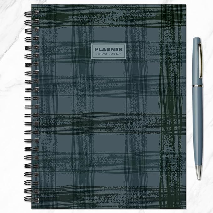 TF Publishing July 2026 - June 2027 Blue Flannel Medium Weekly Monthly Planner - 12 Month Academic Planner 2026-2027 with Durable Cover, Thick Uncoated Paper and Planning Stickers - 6.5 x 8 in