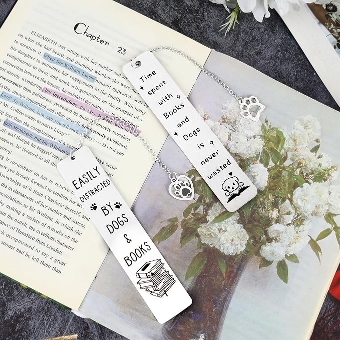 Dog Gifts for Women Men Funny Bookmarks Bulk Dog Paw Bookmarks for Book Lovers Cat Lover Cute Metal Book Mark Set Birthday Gifts for Reader Coworker Friends Adults Dog Owner Lover Reading Accessories