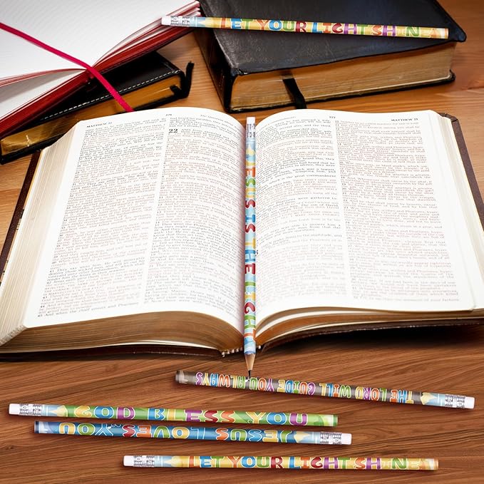 24 Pcs Bible Verses Pencils Christian Pencils with Inspirational Scripture Assorted Colorful Fun Religious Easter Pencil for Teacher, 6 Styles