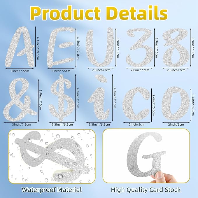 273 Pcs 4 Inch Glitter Bulletin Board Letters Set - Poster Board Letter Cutouts with Alphabet, Symbols, Numbers, Storage Bag - Classroom Decor, DIY Projects, Teacher Supplies, Office (Silver)