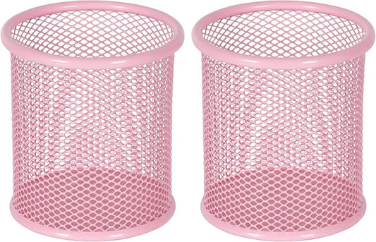 EasyPAG Pencil Holder for Desk, 2 Pack Metal Pen Organizer, Mesh Pencil Cup Organizer for Home, Office, Classroom, School, Pink