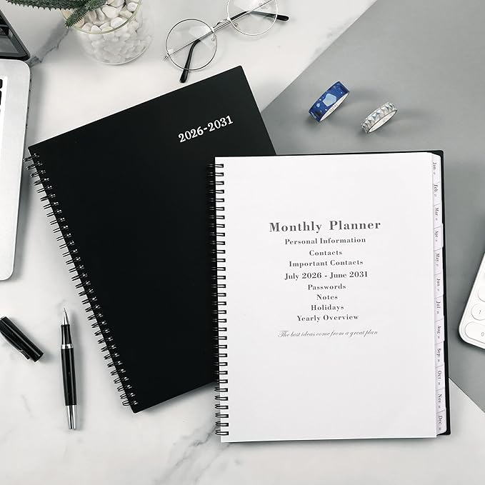 2026-2031 Monthly Planner/Calendar - 5 Year Monthly Planner, Jul. 2026 - Jun. 2031, 9" x 11", 5 Year Calendar Double-Side Pocket + Durable Polypropylene Cover