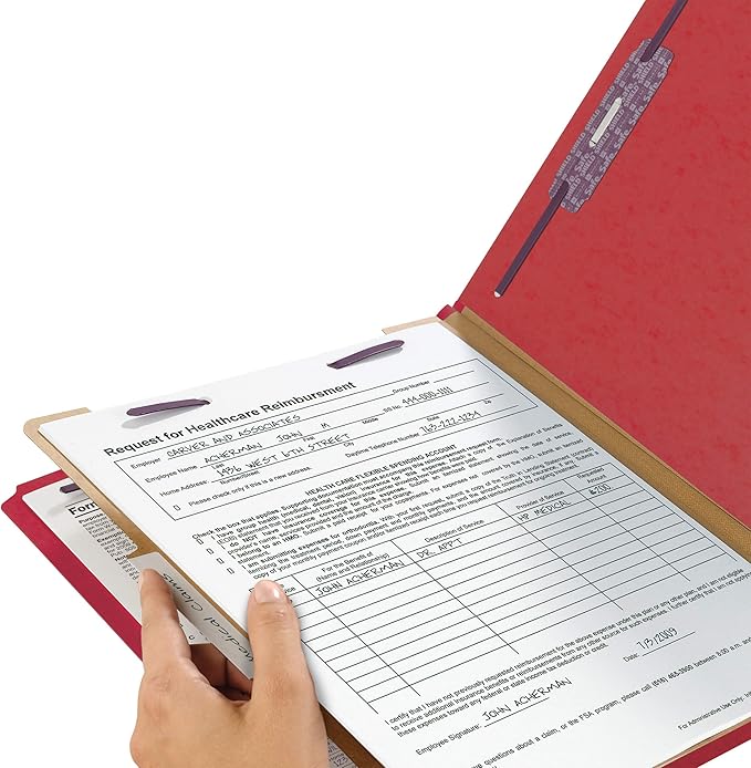 Smead Pressboard Classification File Folder with SafeSHIELD Fasteners, 1 Divider, 2" Expansion, Letter Size, Bright Red, 10 per Box (13731) (Pack of 1)